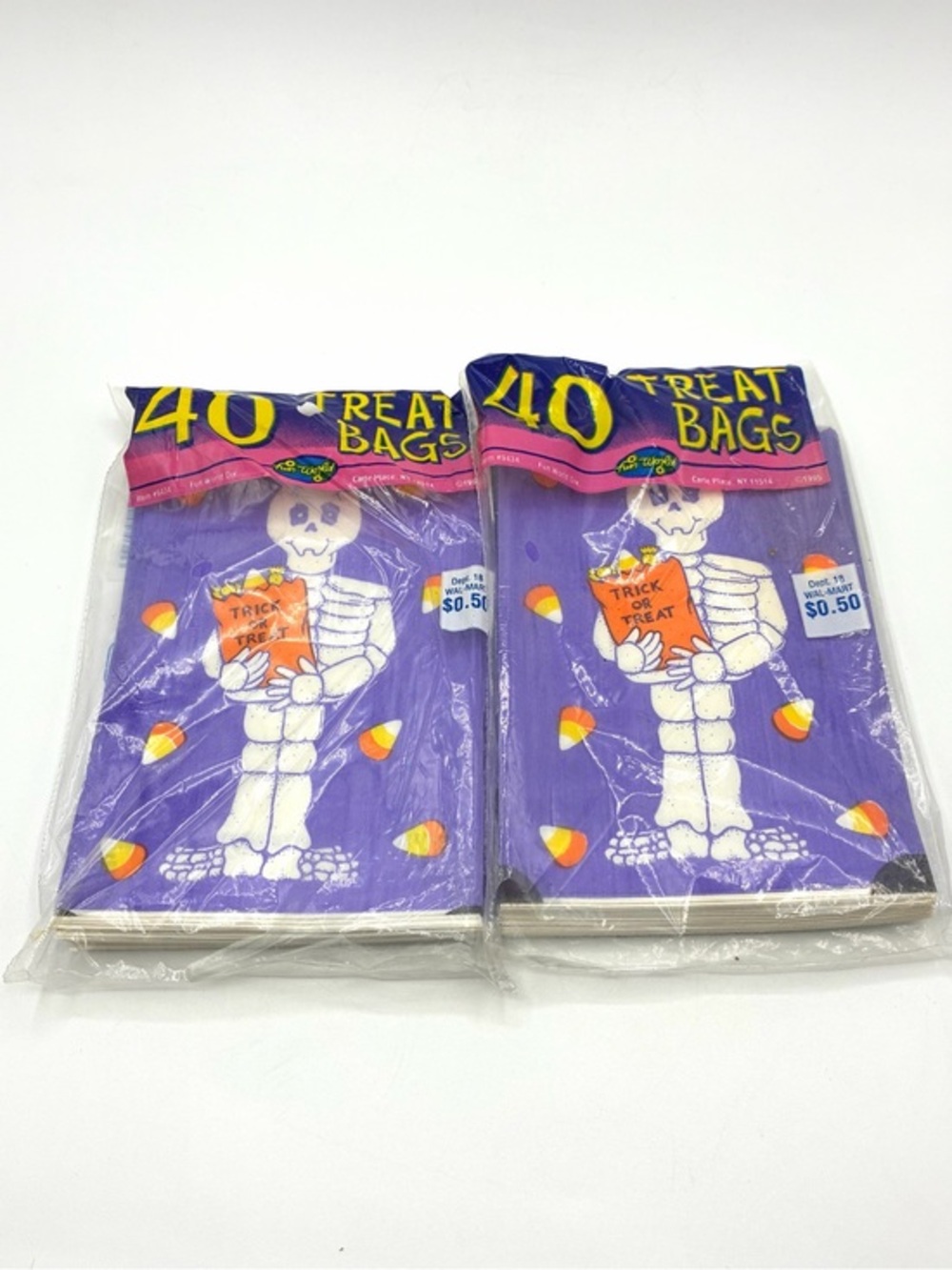 Vintage 1995 Fun World Skeleton Halloween Treat Bags Sealed Lot of 2 USA